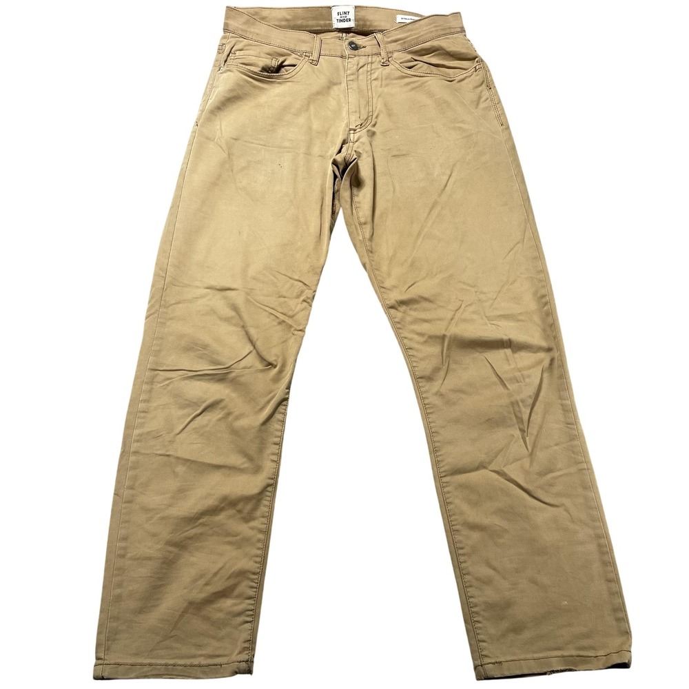 Flint And Tinder Pants Mens 30x30 Beige Chino Straight Leg Stretch Casual Wear